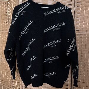 Balenciaga all over logo wool sweater sz 36